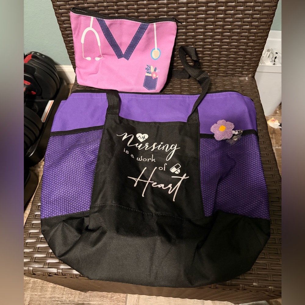 Purple and Black Nursing Tote Bag Set